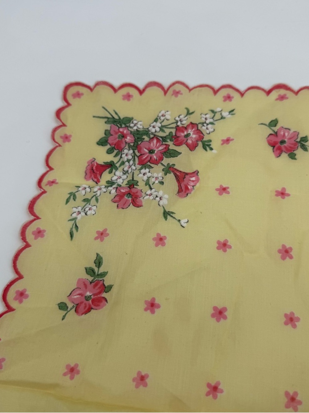 Vintage Yellow Floral Handkerchief Square Accessory Small Dainty Shabby Chic - Picture 3 of 8